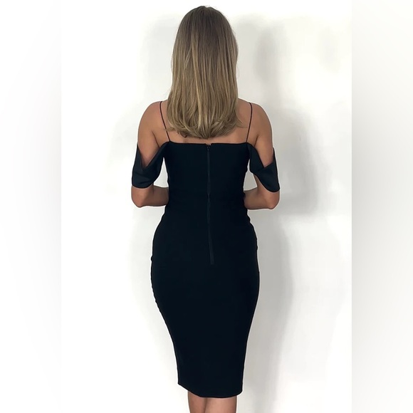 Vesper Black bodycon Bardot Midi Dress - Picture 6 of 6